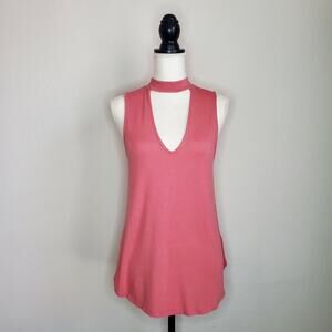 Express Peach Choker V-Neck Sleeveless Blouse Medium